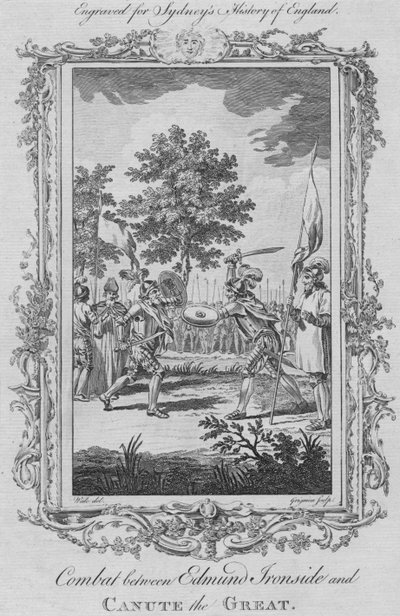 Kamp mellom Edmund Ironside og Knud den store, 1773. av Charles Grignion
