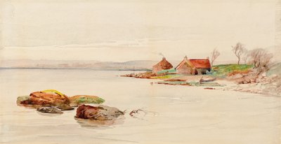 Kystscene med hytter (akvarell) av Charles Gustav Louis Phillips
