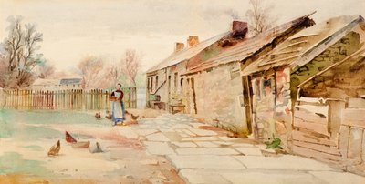 Gamle hytter (akvarell) av Charles Gustav Louis Phillips