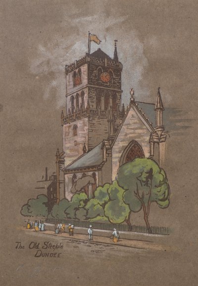 The Old Steeple, Dundee (håndfarget trykk) av Charles Gustav Louis Phillips