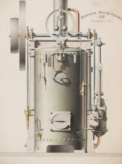 Vertikal dampmotor, 5 HK (akvarell) av Charles Gustav Louis Phillips