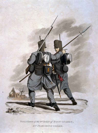 Soldiers of the 1st Regiment of Foot Guards in Marching Order, fra 