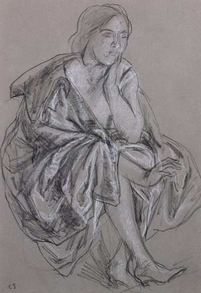 Studie av en sittende kvinne, sittende kvinne drapert (kritt på papir) av Charles Haslewood Shannon