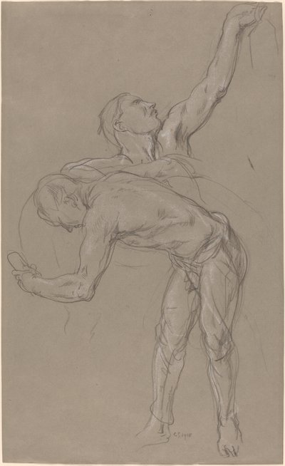 To mannsfigurer: Studie for "Den barmhjertige samaritan" av Charles Hazelwood Shannon