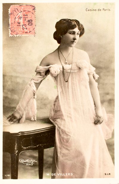 Gammelt postkort/M de Villers/Skuespillerinne/Casino de Paris av Augustus Kollner
