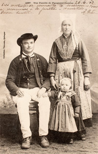 Gammelt postkort/Plougastel Daoulas-familien/Bretagne/Frankrike av Augustus Kollner