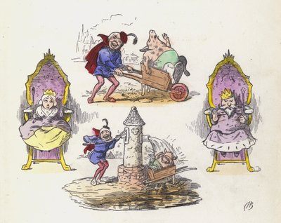Den lille Piggy-parykken (farget gravering) av Charles Henry (after) Bennett