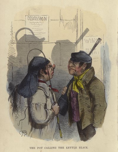 The Pot Calling The Kettle Black (farget gravering) av Charles Henry Bennett