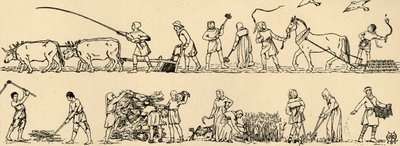 Jordbruk på Edward IIIs tid Fra Luttrell Psalter, 1931 av Charles Henry Bourne Quennell