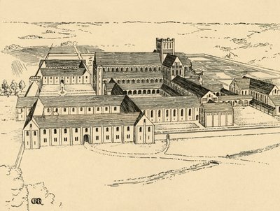 Eksteriør av benediktinerklosteret, 1931 av Charles Henry Bourne Quennell