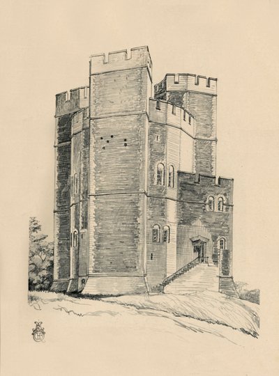Eksteriør av Orford Castle, Suffolk the Battlements restaurert, 1931 av Charles Henry Bourne Quennell
