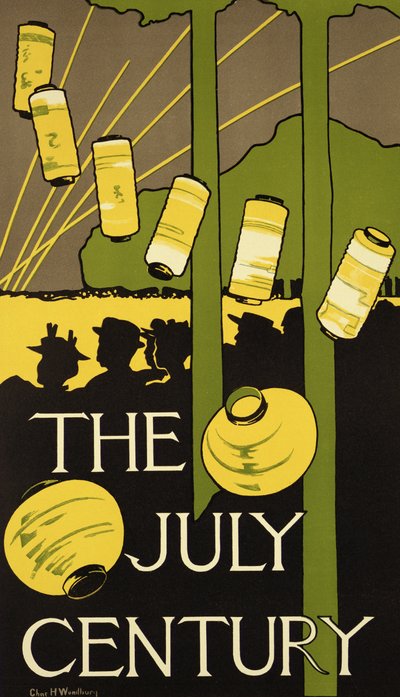 Reproduksjon av en plakat som annonserer juliutgaven av Century Magazine, utgitt i New York av Charles Herbert Woodbury