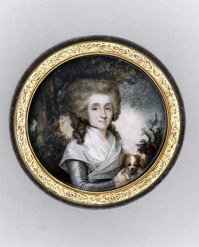 Eske med portrett av en kvinne, ca. 1785 (akvarell på elfenben, forgylt, skilpaddeskall og glass) av Charles Hénard