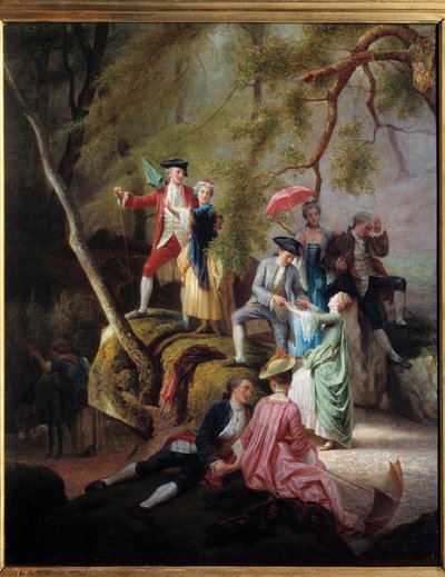 Country underholdning Gallant Scene under en tur med adelsmenn. Maleri av Charles Gustave Housez (1822-1880) 1800-tallet. Privat samling av Charles Housez