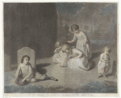 Barn på en kirkegård Barn som leser inskripsjonen på morens gravstein (tittel på objekt) av Charles Howard Hodges