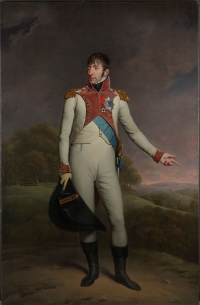 Portrett av Louis Napoleon, konge av Holland Louis Napoleon (1778-1846), konge av Holland fra 1806 til 1810, i uniformen til livvaktene til fots, dekorert med Storkorset av Royal Order of Union of Holland og Officer Cross of the L av Charles Howard Hodges