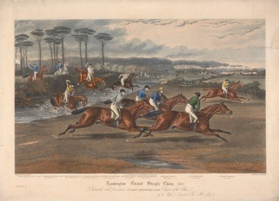 En av et sett på fire: Leamington Grand Steeple Chase ... 1837. Plate 3. Mr. Clifford på grevinne ... av Charles Hunt