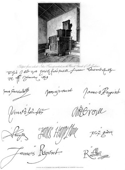 Prekestolen til John Knox, og signaturer fra flere eminente personer, 1500-tallet, 1840. av Charles J. Smith