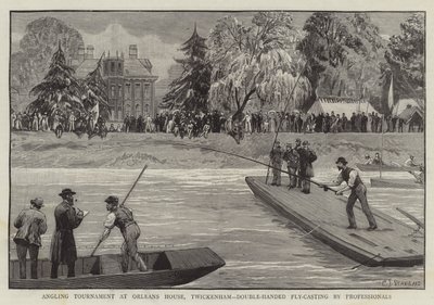 Fisketurnering på Orleans House, Twickenham, dobbelthendt fluekasting av profesjonelle av Charles J. Staniland