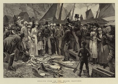 Selger fisk på stranden, Hastings av Charles J. Staniland