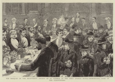 Banketten til Benevolent Society of St Patrick på First Avenue Hotel, introduserer noen av prisvinnerne av Charles J. Staniland