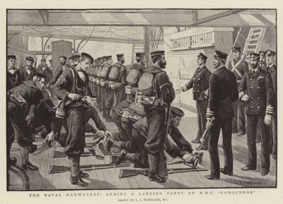 Sjømanøvrene, bevæpning av et landingsparti på HMS Conqueror av Charles J. Staniland