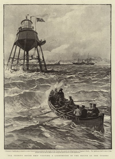 The Trinity House Ship besøker et fyrtårn i Themsen av Charles J. Staniland