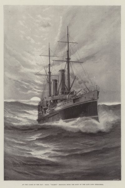 På slutten av dagen henter HMS Talbot kroppen til avdøde Lord Herschell av Charles John de Lacy