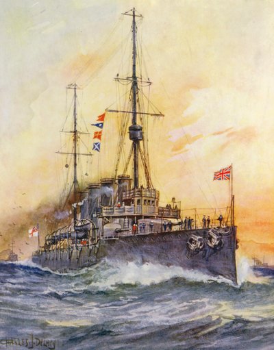Moderne stålslagskip (fargelitografi) av Charles John de Lacy