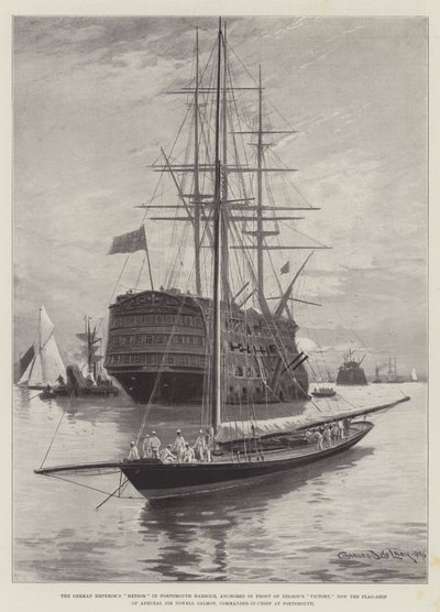 Den tyske keiserens meteor i Portsmouth havn, forankret foran Nelson