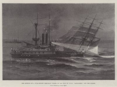 Senkingen av et fullrigget handelsfartøy på 1400 tonn av HMS Sanspareil off the Lizard av Charles John de Lacy