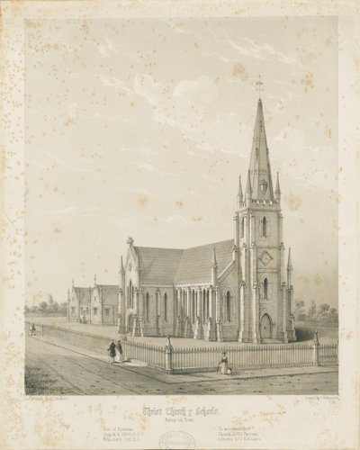 Burton-upon-Trent - Christ Church and Schools: gravering, nd [1789-1850] (trykk) av Charles Joseph Hullmandel
