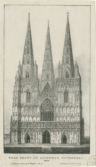 Lichfield Cathedral - West Front: gravering, 1819 av Charles Joseph Hullmandel