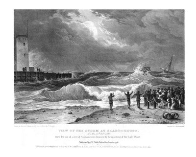 Utsikt over stormen ved Scarborough 17. februar 1836. av Charles Joseph Hullmandel