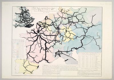 Figurativt og omtrentlig kart over bevegelsen av reisende på de viktigste jernbanene i Europa i 1862, 1865 av Charles Joseph Minard