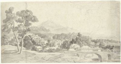 Landskap med en by nær en bro av Charles Joseph Natoire (attributed to)