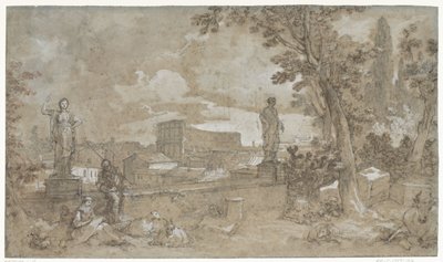 Utsikt over en del av Farnesian Gardens på Palatine Hill i Roma av Charles Joseph Natoire