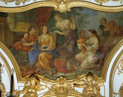 Psyche viser sine tresors til søstrene. Takmaleri av Charles Joseph Natoire (Charles-Joseph Natoire av Charles Joseph Natoire