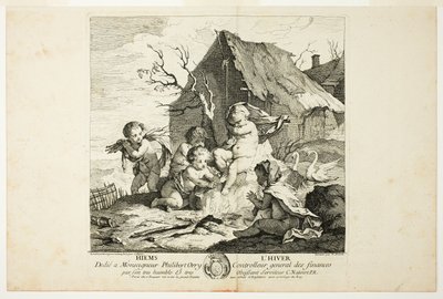 Vinter, tallerken fire fra The Four Seasons av Charles Joseph Natoire
