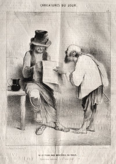 Dagens karikaturer: Leser mysteriene i Paris. av Charles Joseph Traviès de Villers