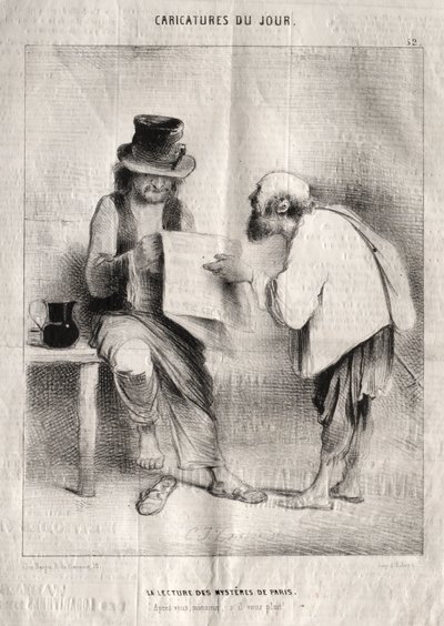 Dagens karikaturer: Leser mysteriene i Paris av Charles Joseph Traviès de Villers