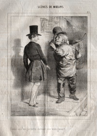 Scener med oppførsel: Vil du tillate meg å tenne brenneren min. av Charles Joseph Traviès de Villers