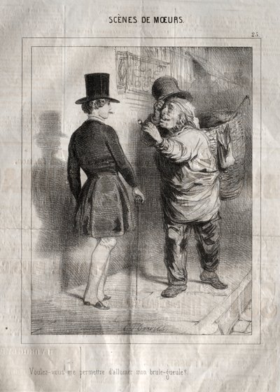 Scener med oppførsel: Vil du tillate meg å tenne brenneren min? av Charles Joseph Traviès de Villers