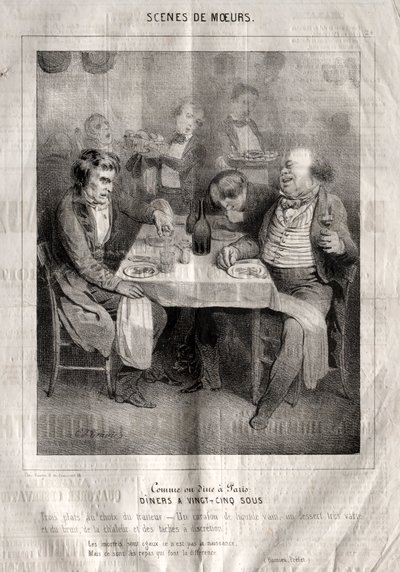 Scener med oppførsel: Lik eller spis middag i Paris. Diners på tjuefem sous. Tre retter etter leverandørens valg... av Charles Joseph Traviès de Villers