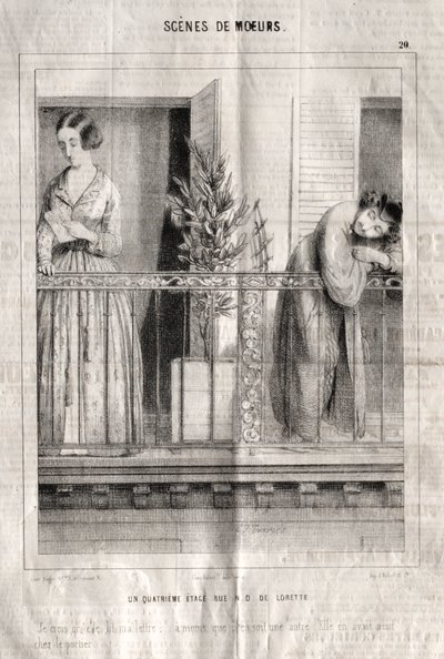 Scener med manerer: Rue N. D. de Lorette i fjerde etasje. Jeg tror hun leser brevet mitt.... av Charles Joseph Traviès de Villers