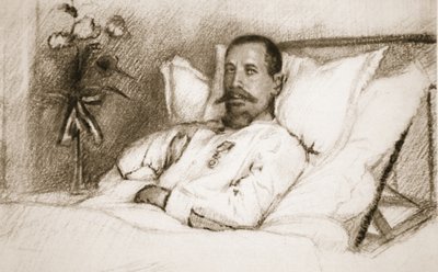 En leder hvis sårede Sir Ian Hamilton har kalt en katastrofe: General Gouraud, på sykehus i Paris, fra The Illustrated War News, 1915 litho av Charles Jules Duvent