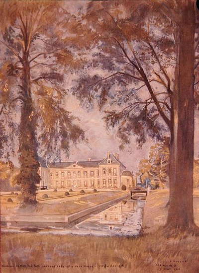 Chateau de Bombon, nær Melun, Frankrike, 7. august 1918 (akvarell på papir) av Charles Jules Duvent