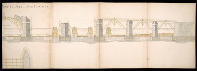 Design av den prosjekterte broen over Themsen i London, BL Kart C.49.e.76 av Charles Labelye