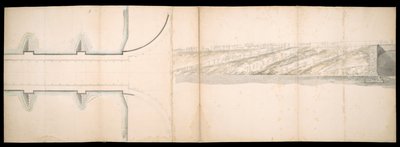 Design av den prosjekterte broen over Themsen i London, BL Kart C.49.e.76 av Charles Labelye