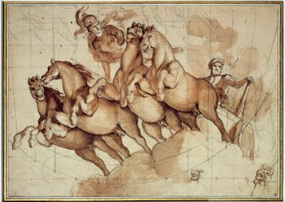 Apotheosis of Hercules Rød krittvask og svart blekk av Charles Lebrun (Le Brun) (1619-1690) 1600-tallets søn. 0,32x0,45m. Paris, Louvre-museet av Charles Le Brun